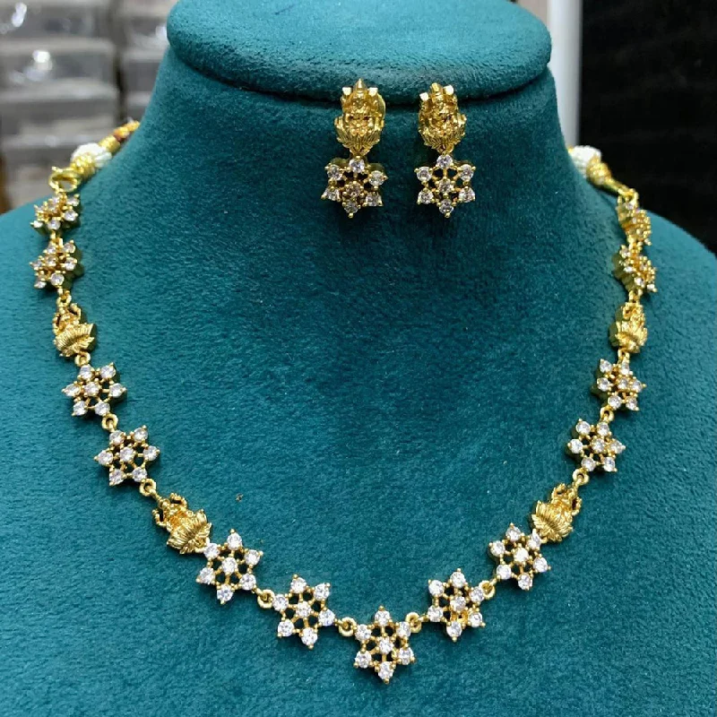 gothic style necklaces for women -Sona Creation Gold Plated Austrain Stone Temple Necklace Set