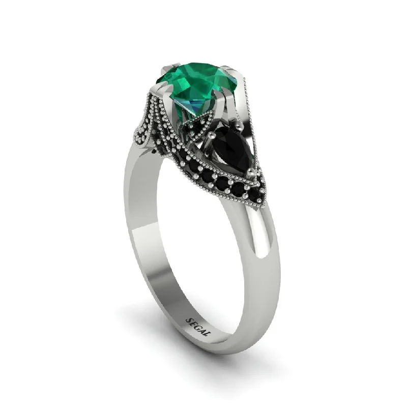 diamond engagement rings for women -Emerald Vintage Round Cut Engagement Ring - Kali No. 36