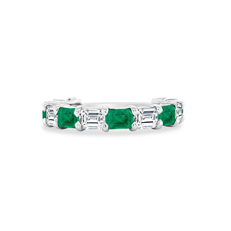 Women's rings hand-filigree-Chasing Diamond & Emerald Cut Emerald Band