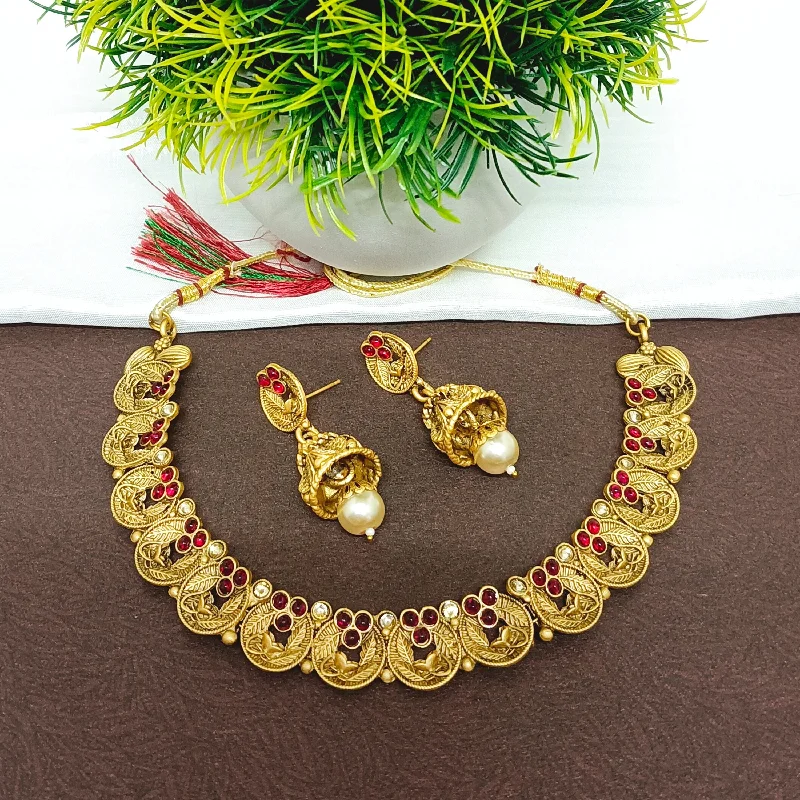 layered necklaces for women -Darshana Jewels Pota Stone Gold Plated  Necklace Set