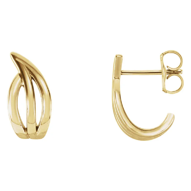 colorful earrings for women -5 x 14mm (9/16 Inch) 14k Yellow Gold Small Freeform J-Hoop Earrings