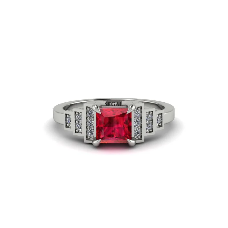 classy yet affordable engagement rings -Ruby Geometric Princess Cut Engagement Ring - Thea No. 12