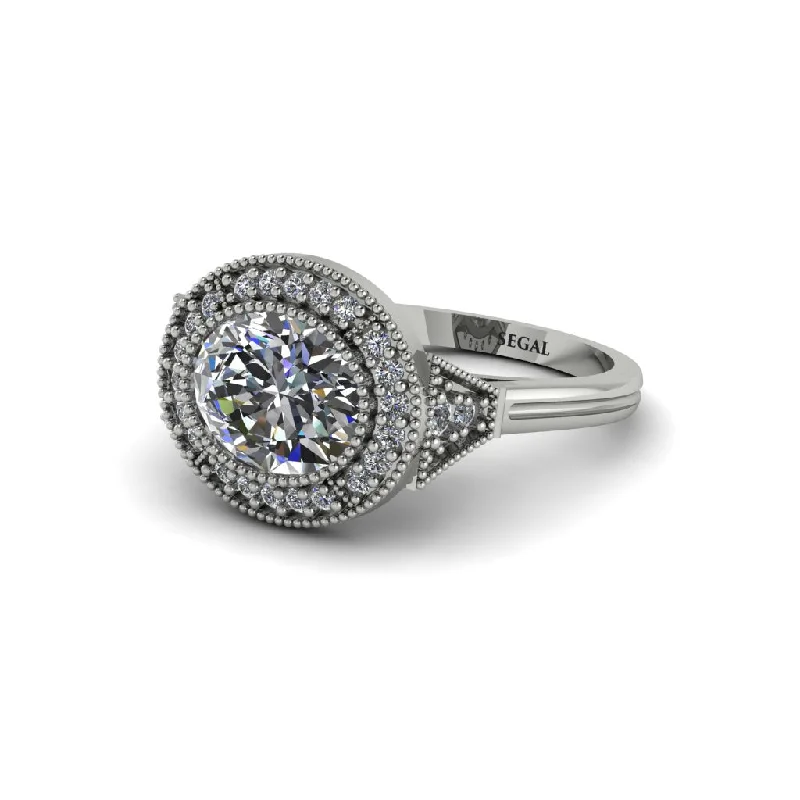 pear-shaped engagement rings for women -Oval Cut Diamond Milgrain Halo Engagement Ring - Alexandria No. 3