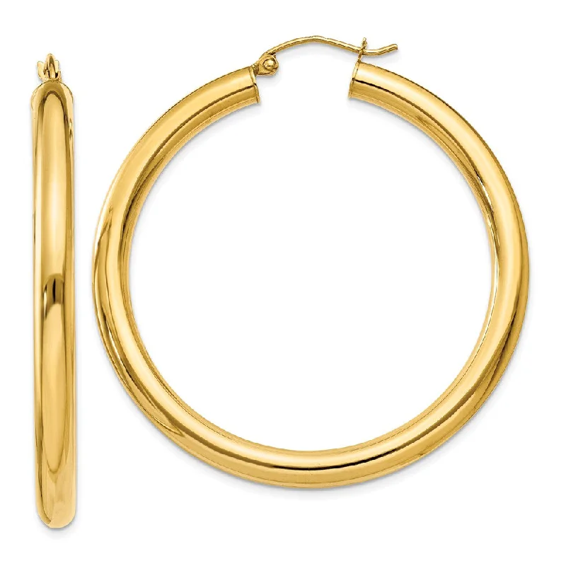 large statement earrings for women -4mm, 14k Yellow Gold Classic Round Hoop Earrings, 45mm (1 3/4 Inch)