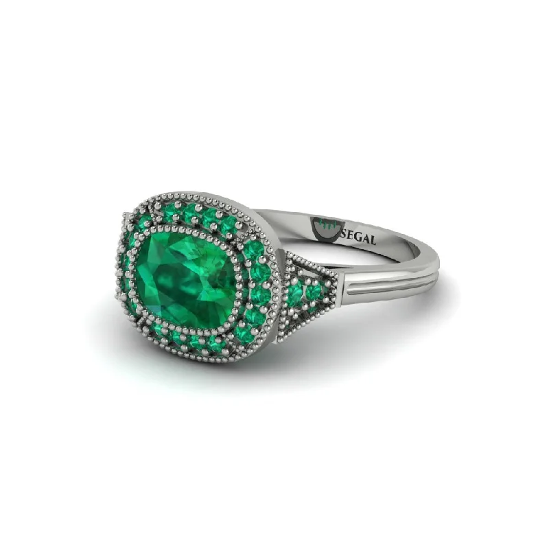 trillion cut engagement rings for women -Cushion Cut Emerald Milgrain Halo Engagement Ring - Blake No. 21