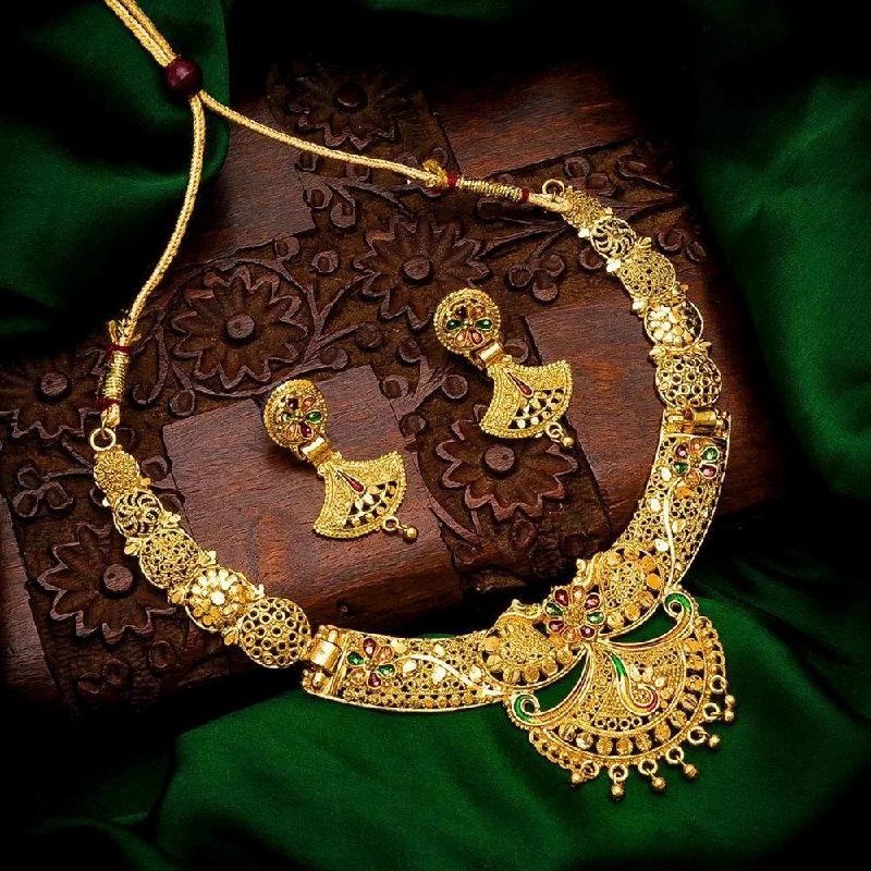 engraved necklaces for women -Darshana Jewels Gold  Plated Meenakari Necklace Set