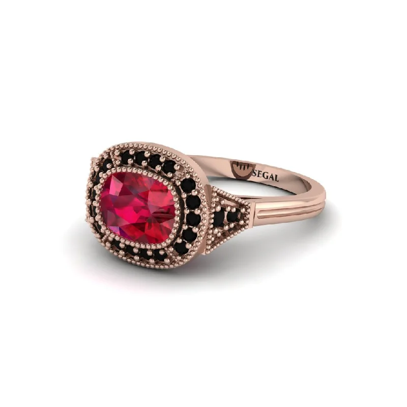 celestial moon engagement rings for women -Cushion Cut Ruby Milgrain Halo Engagement Ring - Blake No. 41