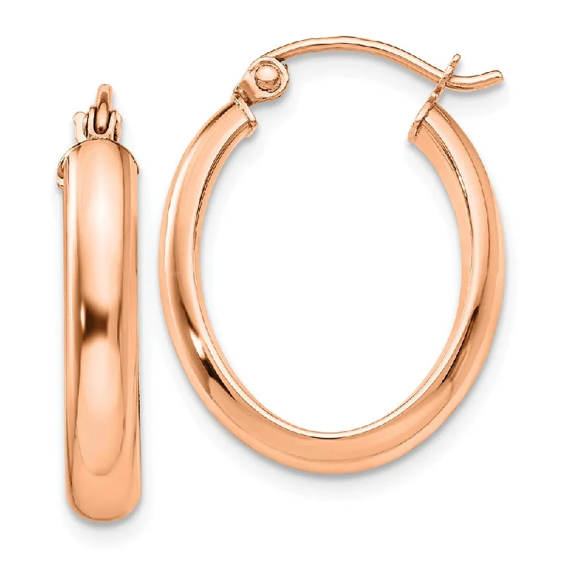 sun and moon earrings for women -3.75mm x 22mm Polished 14k Rose Gold Domed Oval Tube Hoop Earrings