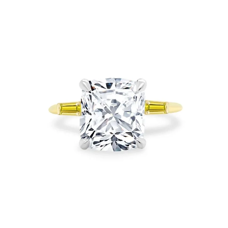 Women's rings intricate-carving-Cushion Cut with Tapered Baguette Cut Side Stones