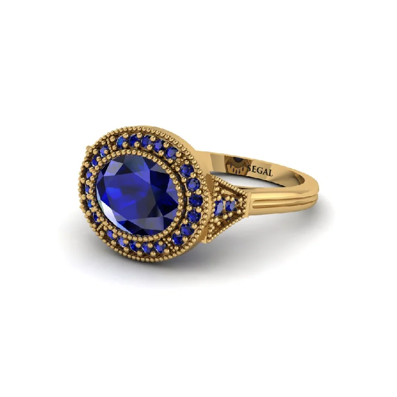 alternative engagement rings for women -Oval Cut Sapphire Milgrain Halo Engagement Ring - Alexandria No. 73