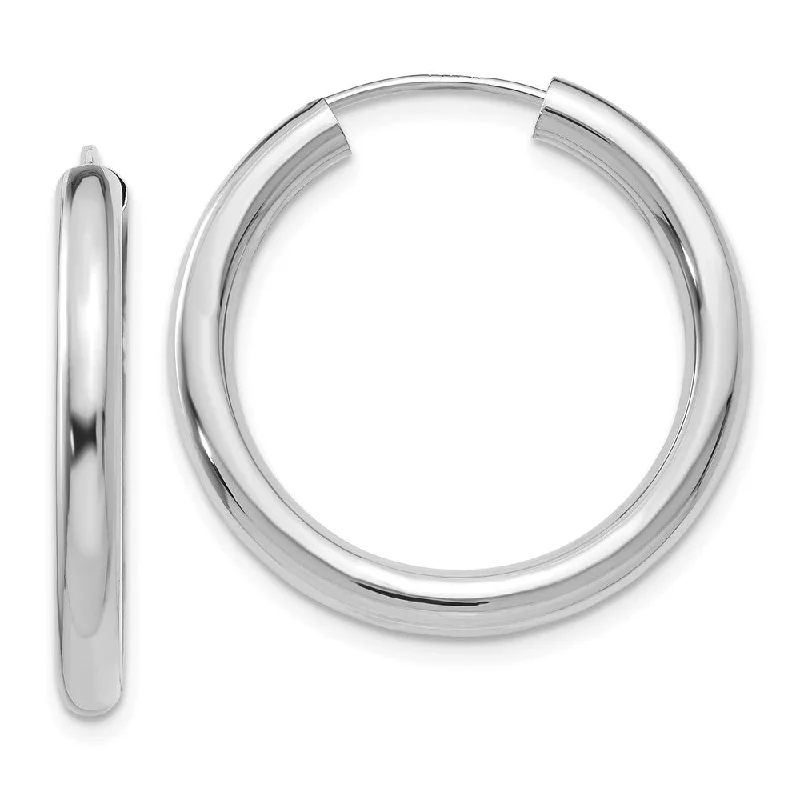 designer earrings for women -3mm x 25mm 14k White Gold Polished Endless Tube Hoop Earrings