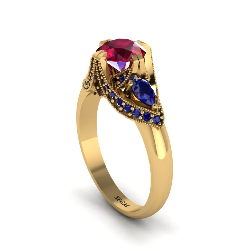 floral engagement rings for women -Ruby Vintage Round Cut Engagement Ring - Kali No. 70