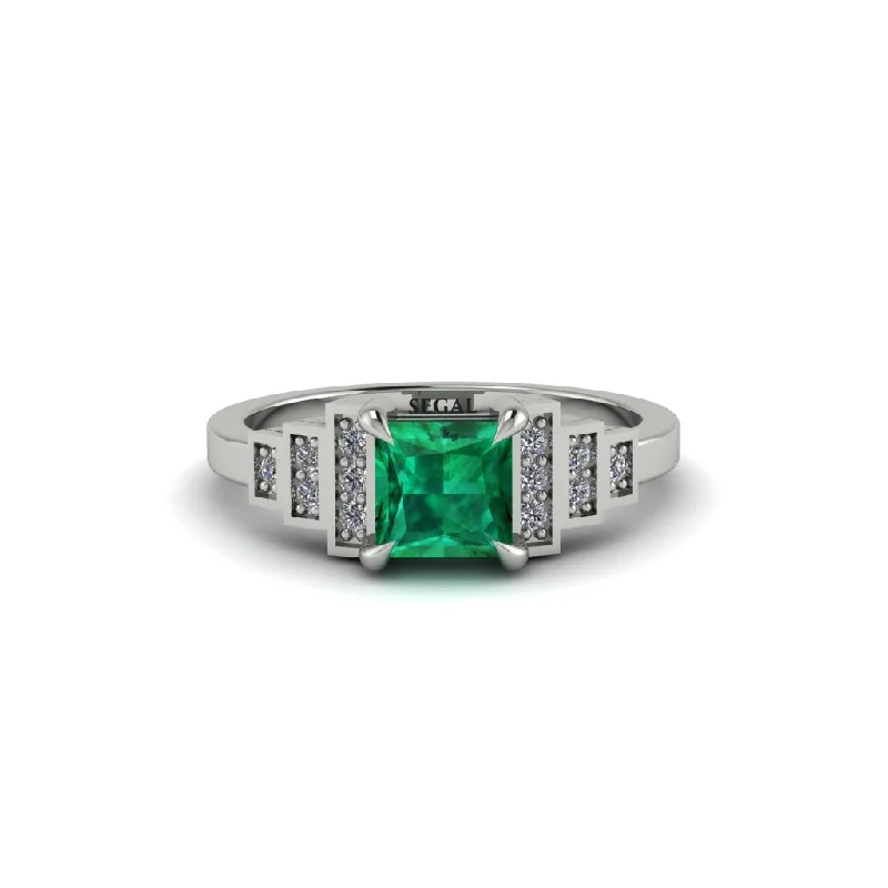 unusual engagement rings for women -Emerald Geometric Princess Cut Engagement Ring - Thea No. 6