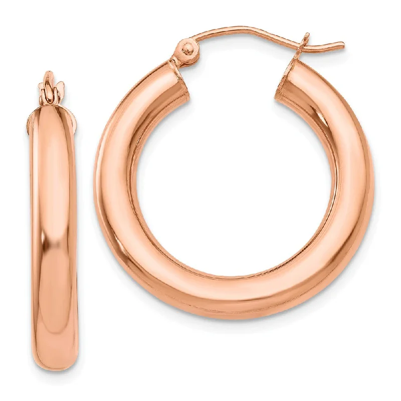 high-end earrings for women -4mm x 25mm Polished 14k Rose Gold Large Round Tube Hoop Earrings