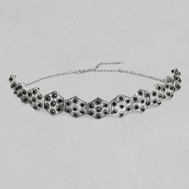 best necklaces for women -Darshana Jewels Designer Oxidised Plated Black Stone Collar Necklace For Girls and Women