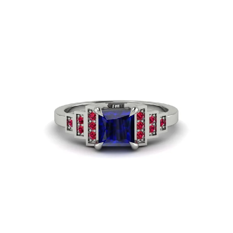 solitaire engagement rings for women -Sapphire Geometric Princess Cut Engagement Ring - Thea No. 60