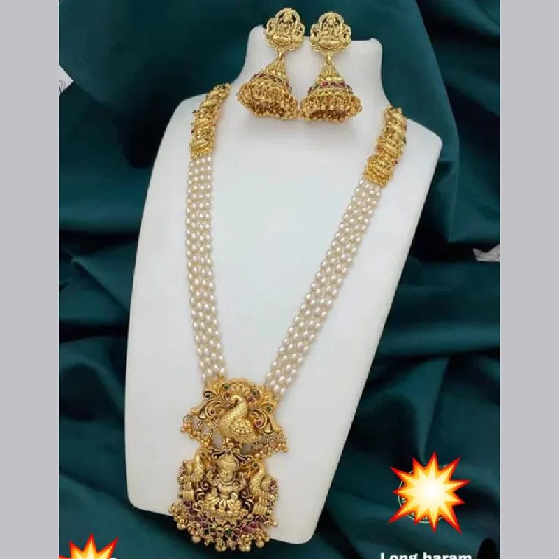 nameplate necklaces for women -Manisha Jewellery Gold Plated Pota Stone And Pearls Temple Necklace Set