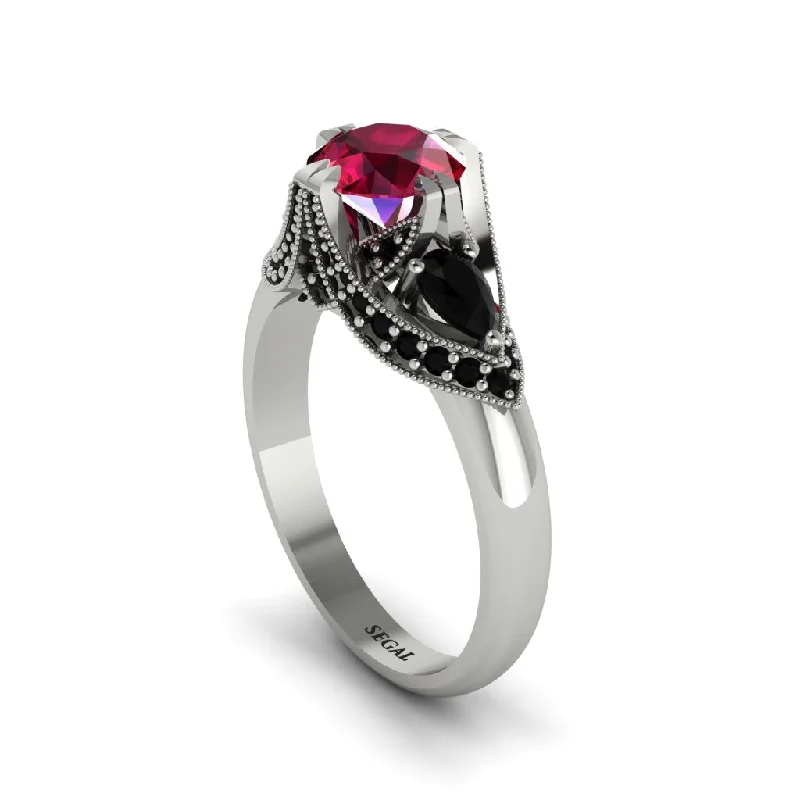 stylish engagement rings for women -Ruby Vintage Round Cut Engagement Ring - Kali No. 42