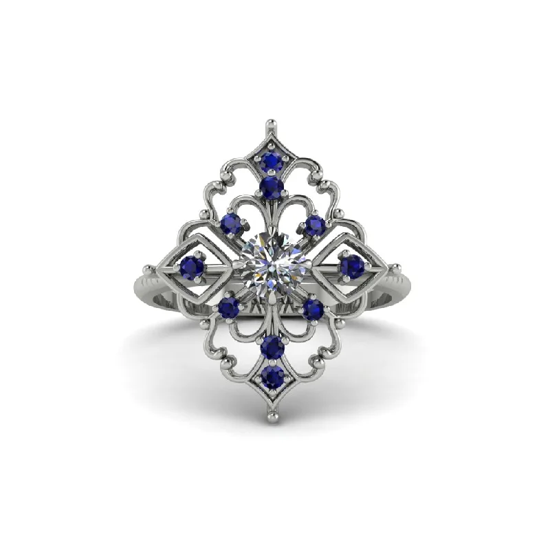 moonstone engagement rings for women -Sapphire Royal Filigree Cluster Engagement Ring - Zinnia No. 63