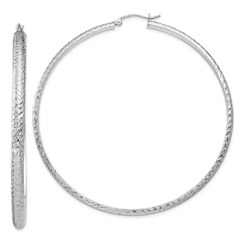 chandelier earrings for women -3.5mm, Diamond Cut 14k White Gold Round Hoop Earrings, 65mm (2 1/2 In)