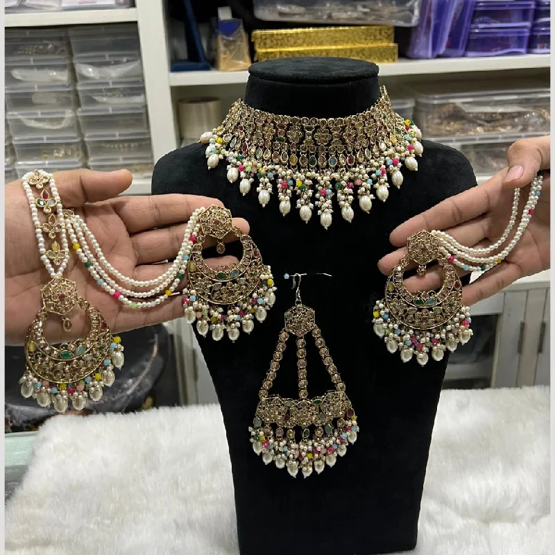 statement necklaces for women -Hira Collections Gold Plated Crystal Stone And Pearls Choker Necklace Set