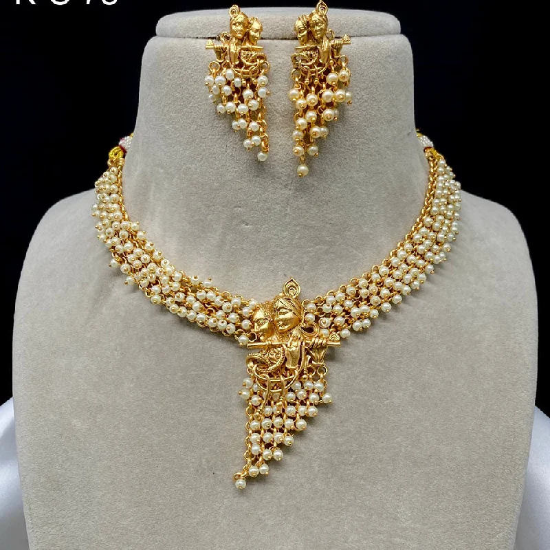 floral necklaces for women -Royal Kundan Jewellery Gold Plated Pearls Temple Necklace Set