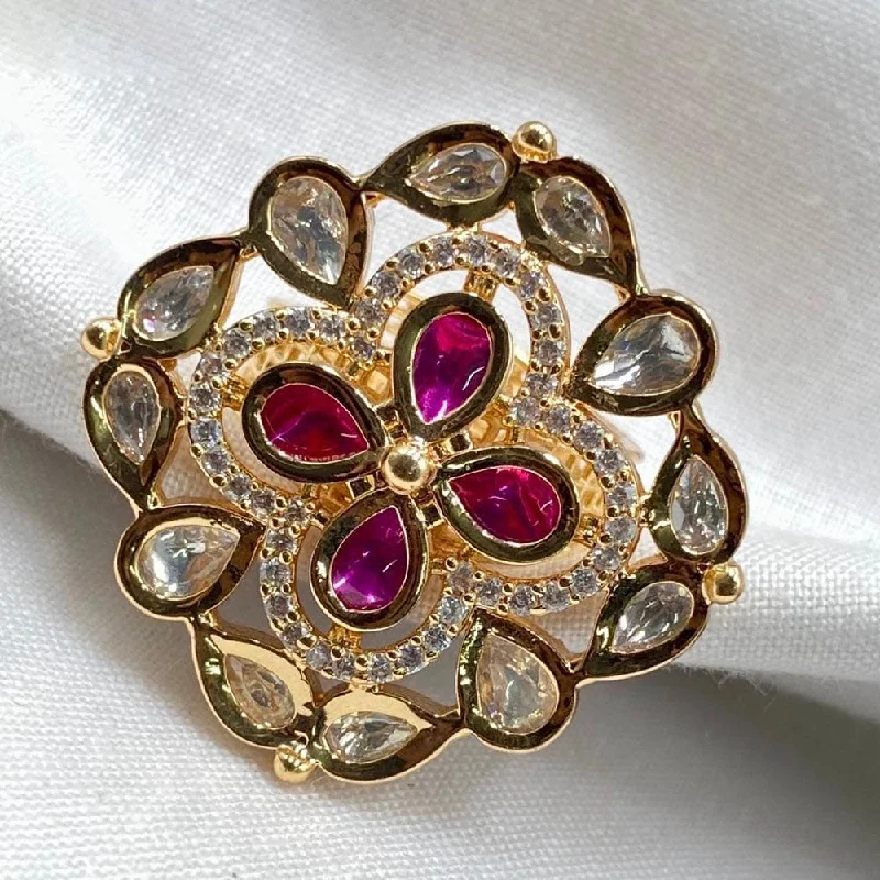 Women's rings twilight-stone-Royal Kundan Jewellery Gold Plated Crystal Stone Finger Ring