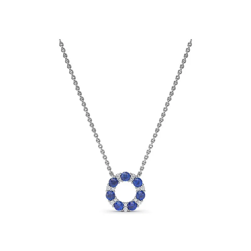 name necklaces for women -Shared Prong Sapphire and Diamond Circle Necklace N1868S