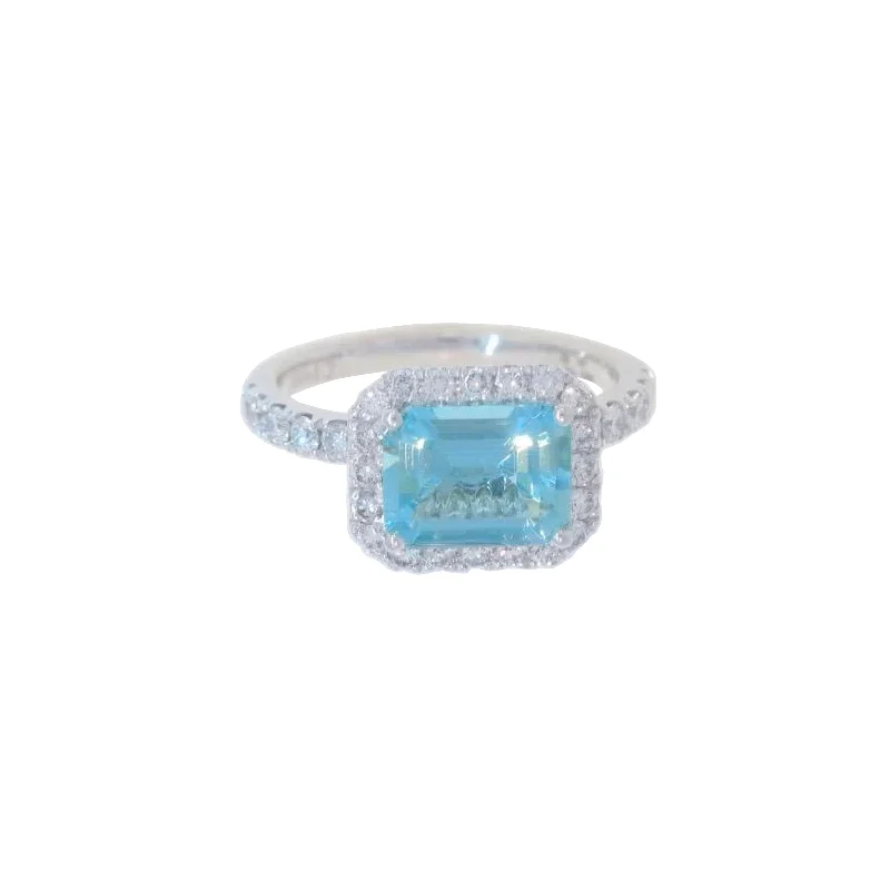 Women's rings gentle-radiance-East-West Aquamarine and Diamond Halo Ring