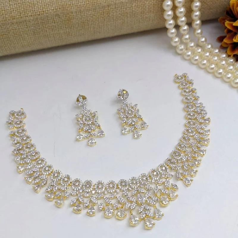 elegant pearl necklaces for women -Aamrapali Gold Plated American Diamond Necklace Set