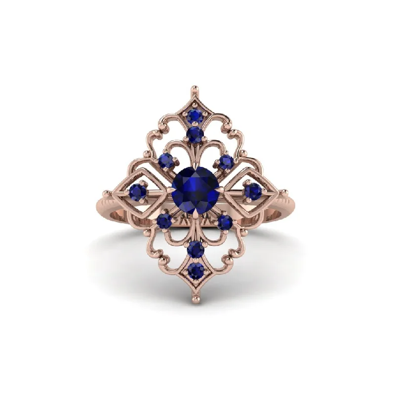 celestial engagement rings for women -Sapphire Royal Filigree Cluster Engagement Ring - Zinnia No. 74