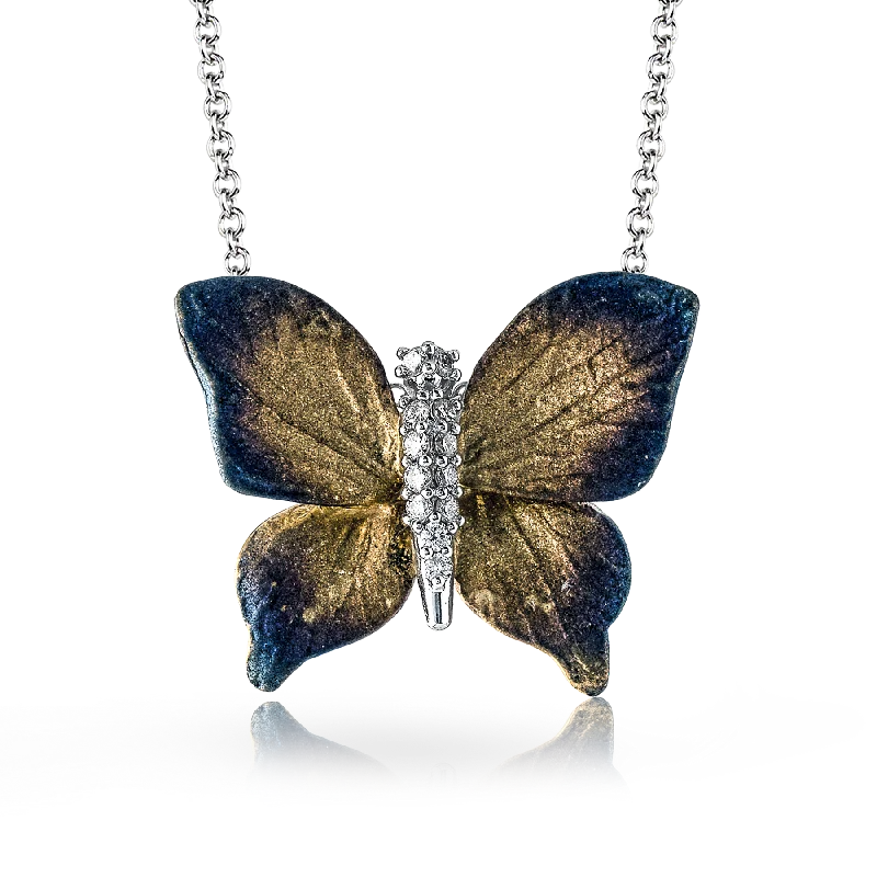 boho necklaces for women -Monarch Butterfly Pendant Necklace in 18k Gold with Diamonds DP229