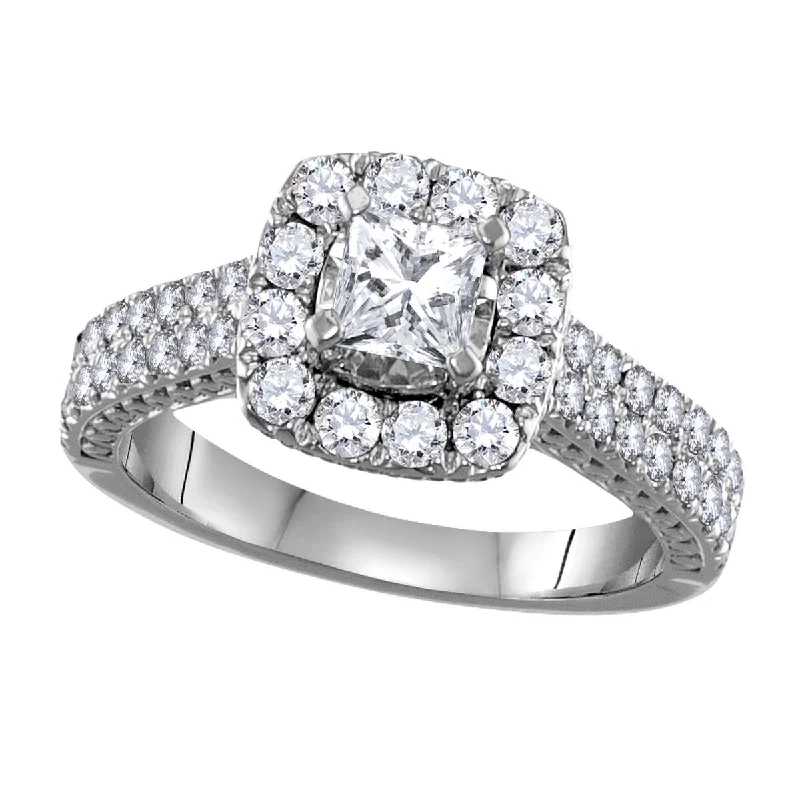 romantic vintage engagement rings -Signature 1 CTW Diamond Halo Engagement Ring in 14KT White Gold