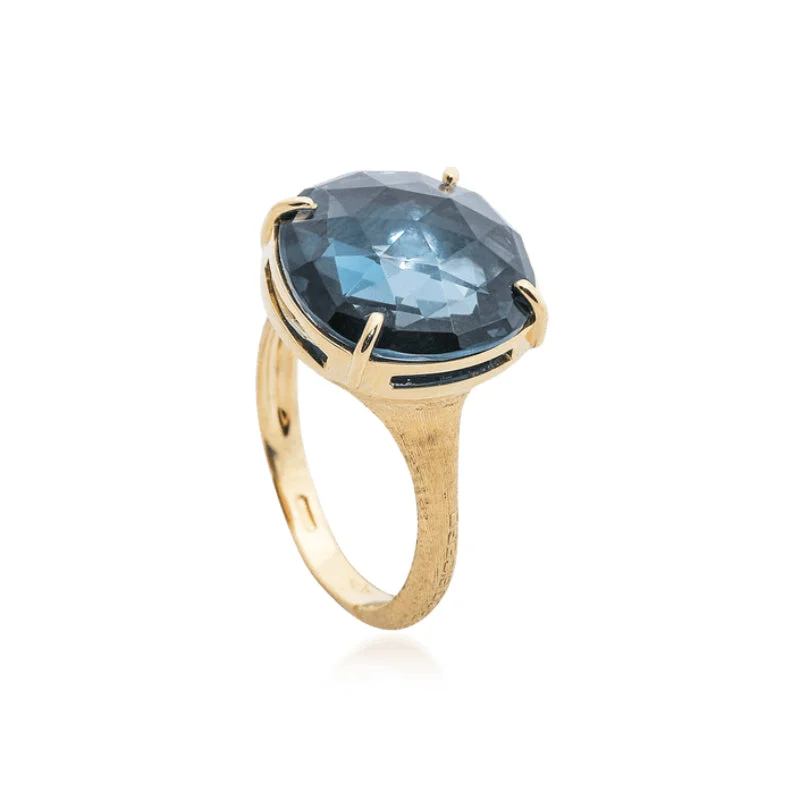 Women's rings Art-Nouveau-luxe-18k Yellow Gold London Blue Topaz Ring