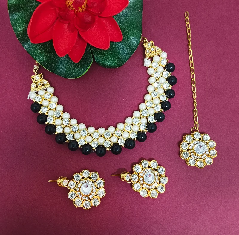 trendy minimalist necklaces for women -Darshana Jewels Crystal Stone Gold Plated  Necklace Set