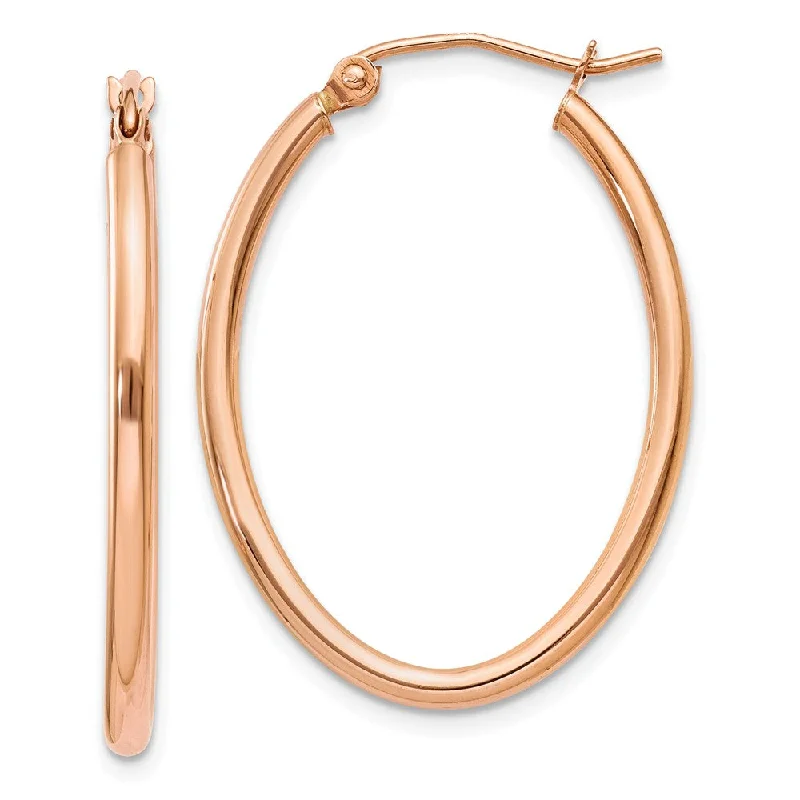 trendy earrings for women -2mm x 30mm Polished 14k Rose Gold Classic Oval Hoop Earrings