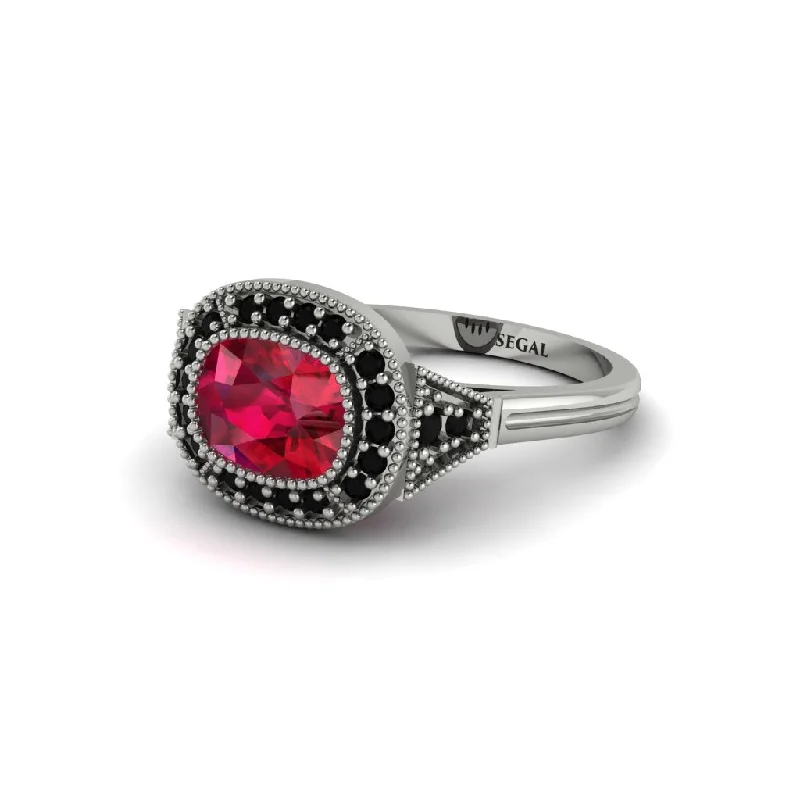 oval halo engagement rings for women -Cushion Cut Ruby Milgrain Halo Engagement Ring - Blake No. 42