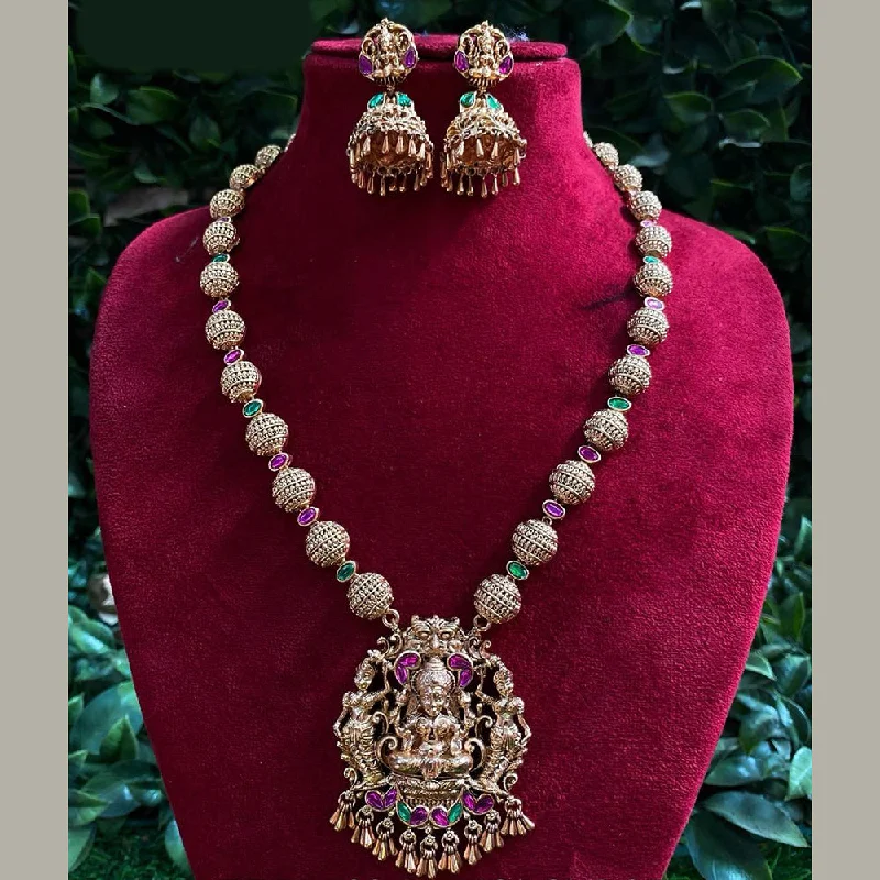 silver chain necklaces for women -Royal Kundan Jewellery Gold Plated Pota Stone Temple Necklace Set