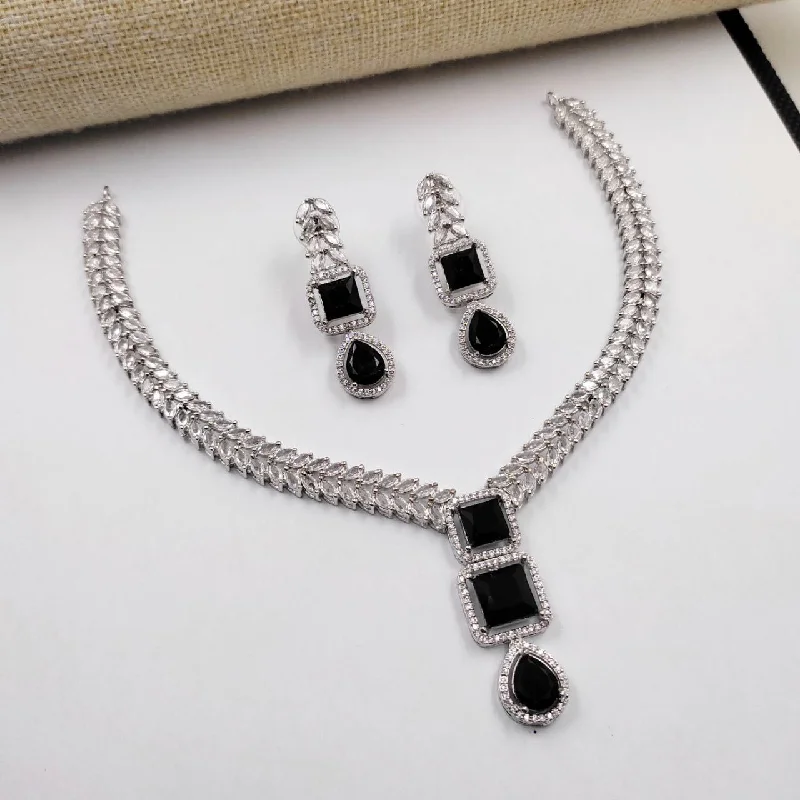 engraved pendant necklaces for women -Aamrapali Silver Plated American Diamond Necklace Set