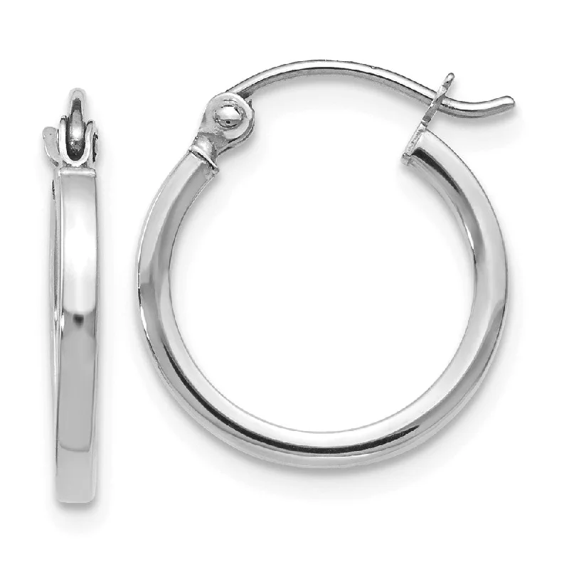 luxury earrings for women -14k White Gold Square Tube Round Hoop Earrings, 1.5 x 15mm (9/16 Inch)