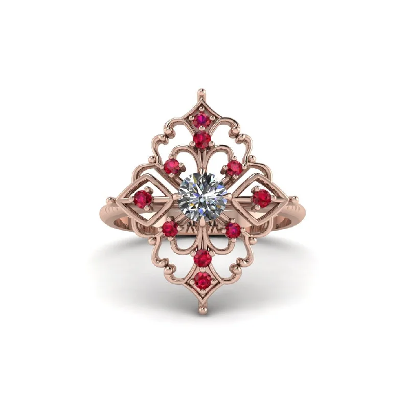 high-end engagement rings for women -Ruby Royal Filigree Cluster Engagement Ring - Zinnia No. 47