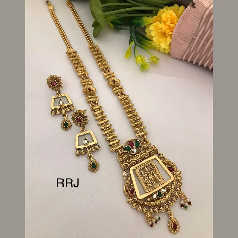 special occasion necklaces for women -FS Collection Gold Plated Kundan Stone Temple Necklace Set