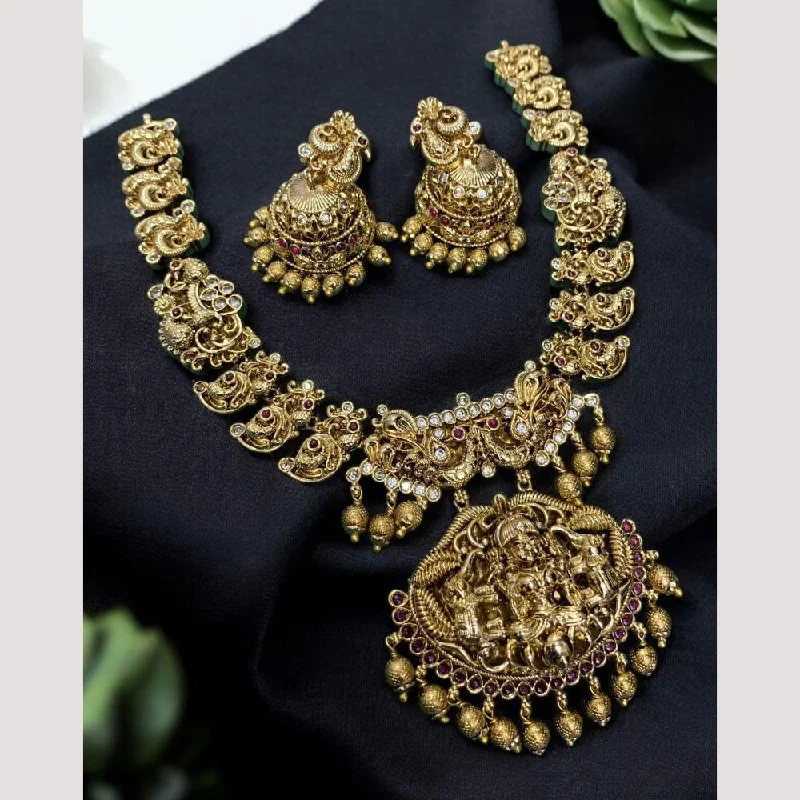 fine jewelry necklaces for women -Sona Creation Gold Plated Austrian Stone Temple Necklace Set