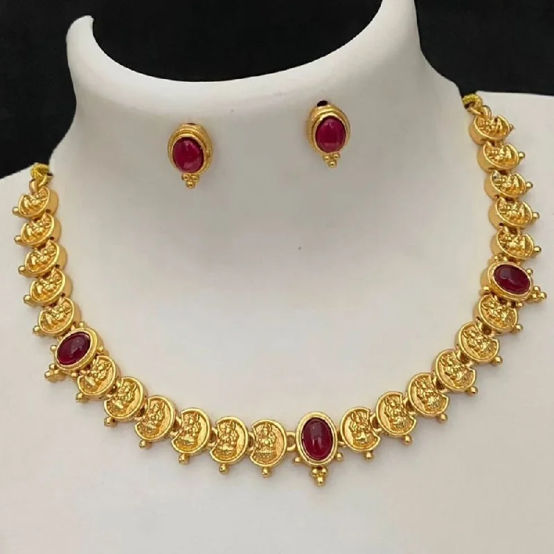 white gold necklaces for women -Joyful Jewel Art Matte Gold Plated Pota Stone Temple Necklace Set