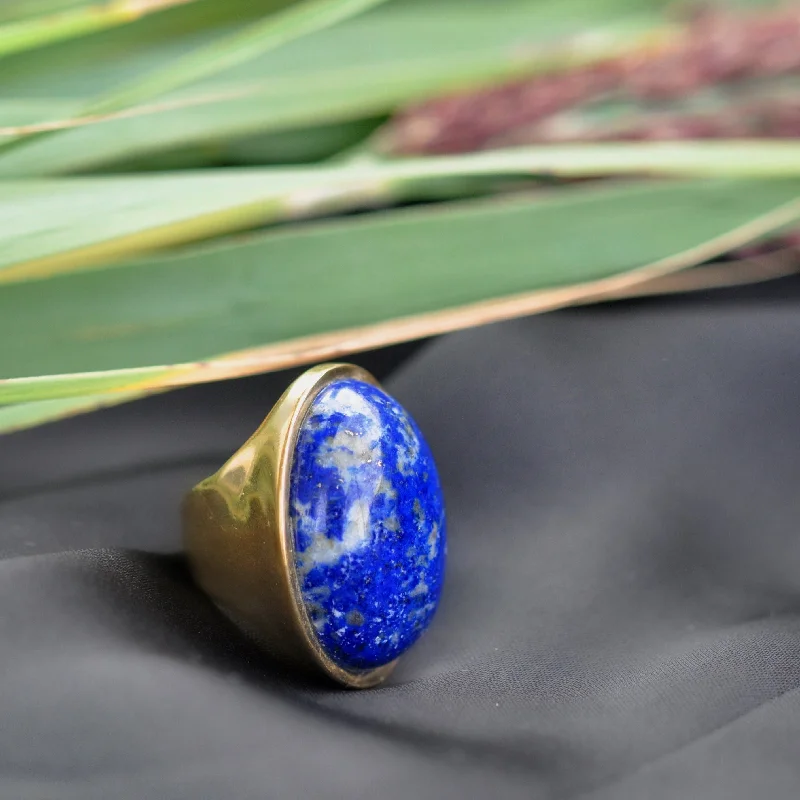 Women's rings polished-rose-BLUE LAPIS STATEMENT RING