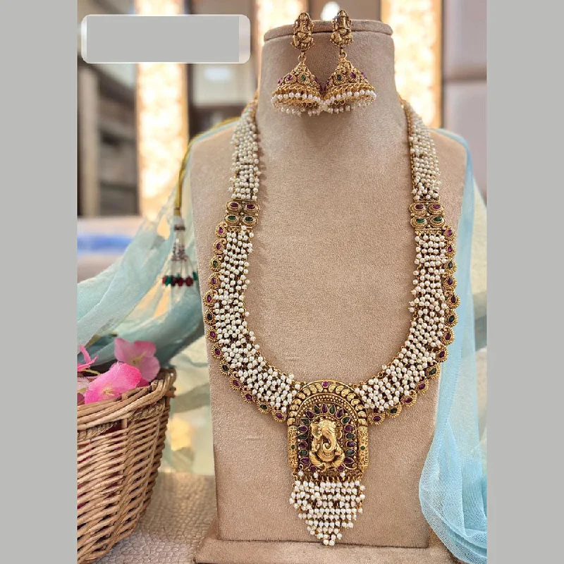 locket necklaces for women -Jewel Addiction Gold Plated Pota Stone And Pearls Temple Long Necklace Set