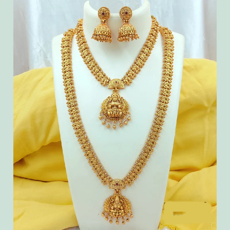 anniversary necklaces for women -Joyful Jewel Art Matte Gold Plated Pota Stone Temple Long Necklace Combo