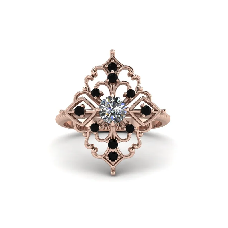 high fashion engagement rings -Black Diamond Royal Filigree Cluster Engagement Ring - Zinnia No. 32