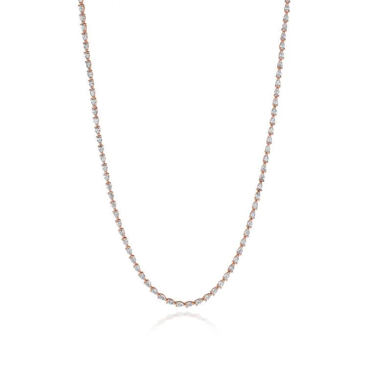 stylish name necklaces for women -Stilla | Pear Diamond Tennis Necklace in 18k Rose Gold FN66916PK