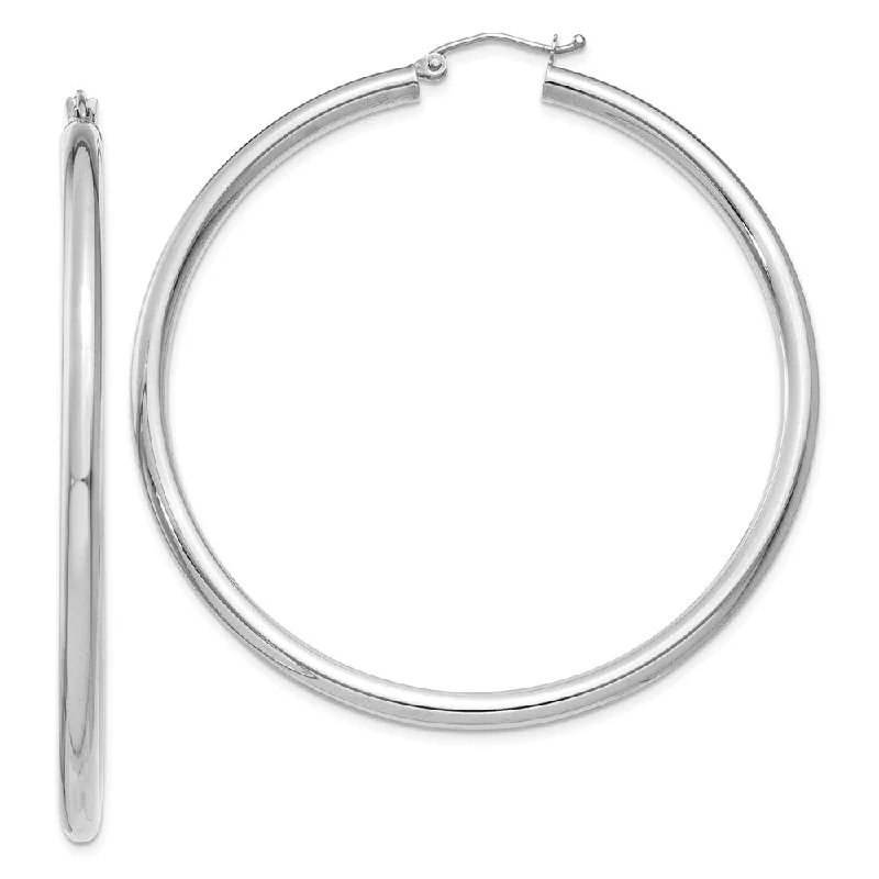 sapphire earrings for women -3mm x 55mm 14k White Gold Classic Round Hoop Earrings